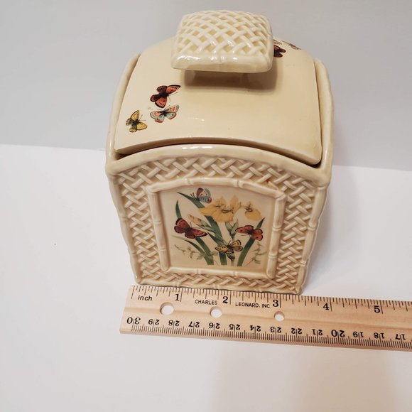 Vintage Enesco BUTTERFLY GARDEN TRELLIS Canister / Jar, Retro Cottagecore Decor - Picture 10 of 10